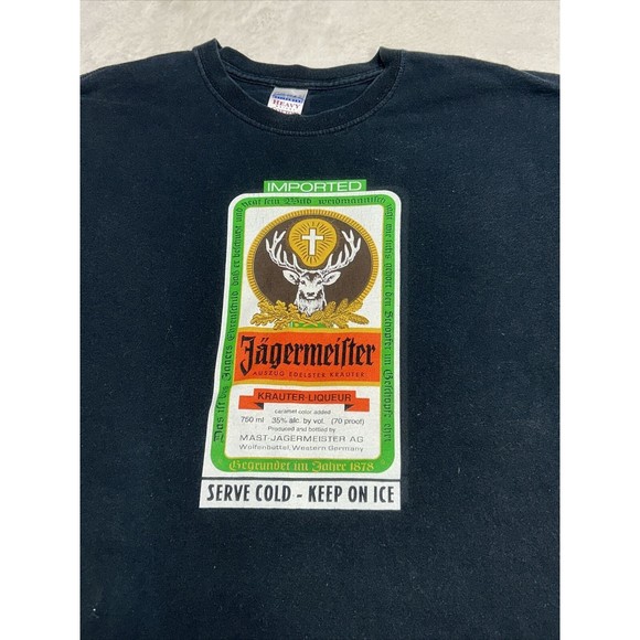 Vintage Y2K Jagermeister Label Logo Black Graphic T-Shirt Men’s Size Large - Picture 2 of 8